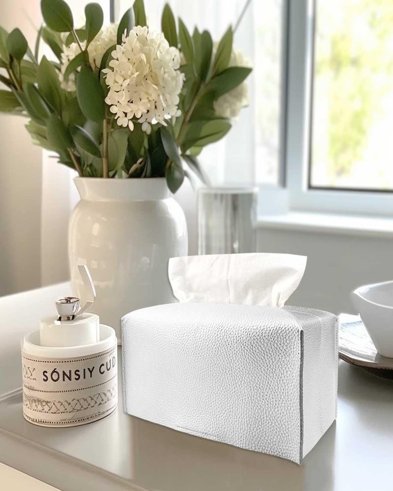 JESMINI Silver Tissue Box Cover Rectangular - Plus Size Large Tissue Box Cover Rectangle [JESMINI] Faux Leather Tissue Box Holder Long for Extra Large Rectangle Facial Tissue Box - Image 4